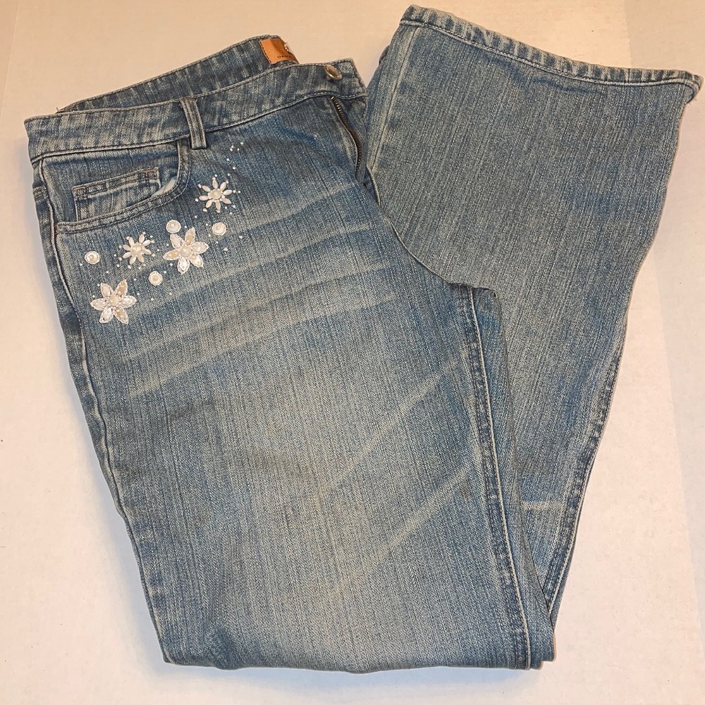 Vintage Dana Buchman Embellish Denim Jeans Wide Leg